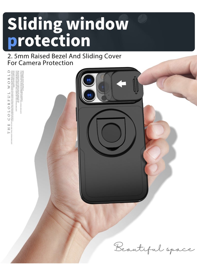 Generic Sliding Camera Cover Protection Magsafe Magnetic Phone Cover Case for iPhone 16 Pro Max with Ring Stand Black  - Image 5