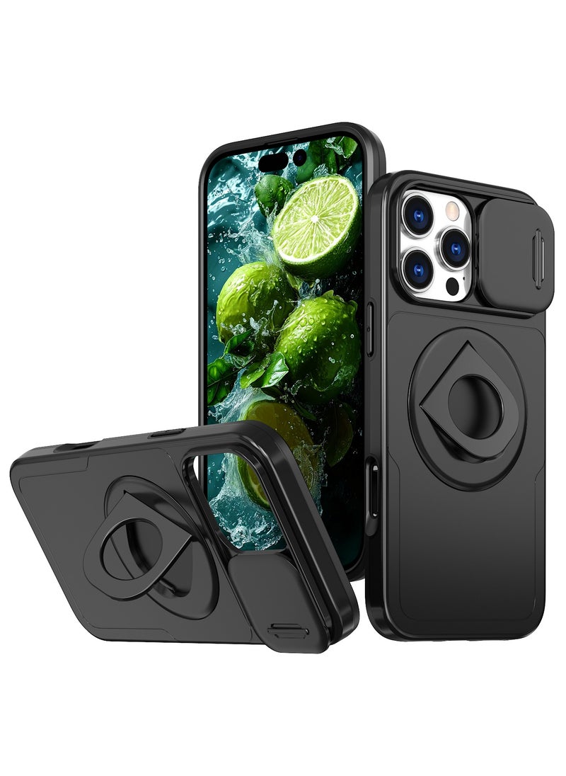 Generic Sliding Camera Cover Protection Magsafe Magnetic Phone Cover Case for iPhone 16 Pro Max with Ring Stand Black  - Image 1