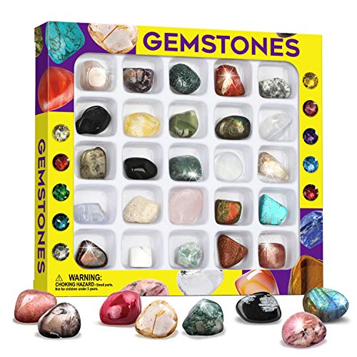 XX Rocks Collection 25PCS Rock and Mineral Education Set Gemstones for Kids Geology Gem Kit with Healing Chakra Gemstones Tumbled Stones and More Identification Guide STEM Science Education - Image 1