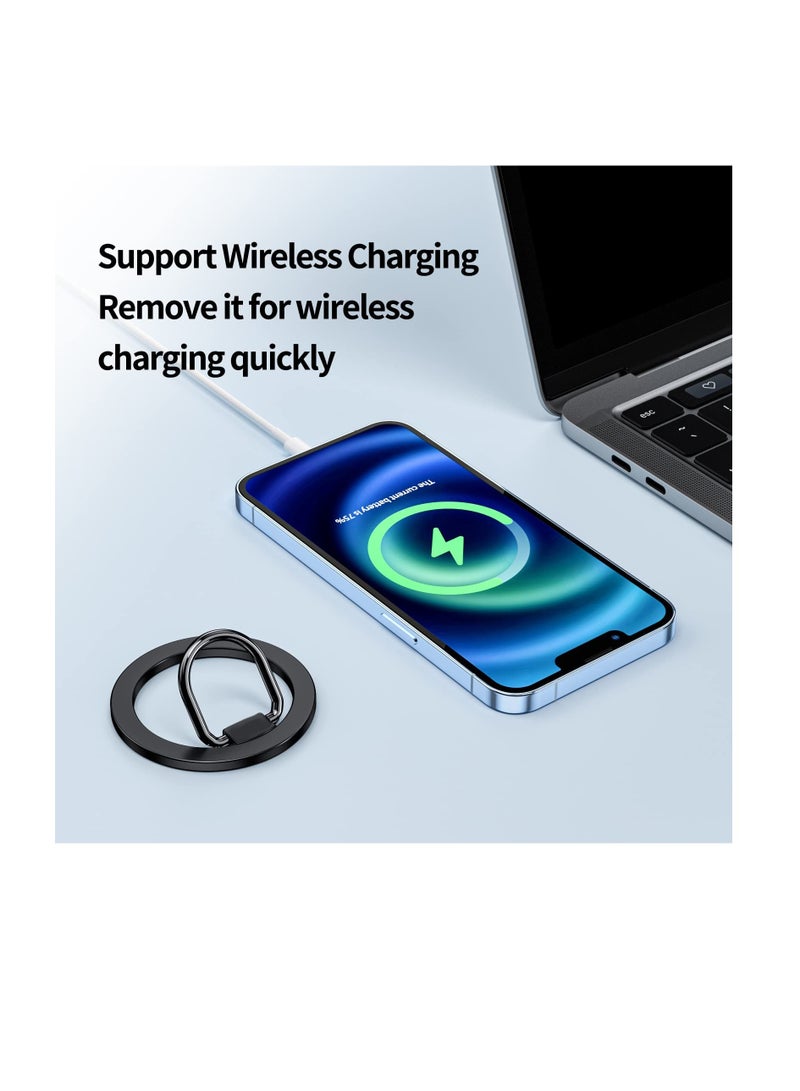 SYOSI Magnetic Phone Ring Holder, Magnetic Phone Grip, Black Finger Ring Grip and Stand for Magsafe Phone Grip Adjustable Magnetic Phone Grip, Compatible with MagSafe Accessories, for iPhone 14 13 12 - Image 2