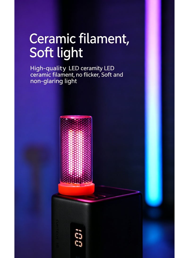syta Portable USB Vacuum Tube Shaped LED Light, Flicker-Free Ceramic Filament Lamp, Touch Control Dimmable Night Light, Warm & Multi-Color Mood Lighting for Bedroom, Car Interior, Laptop & Power Bank use - Image 3