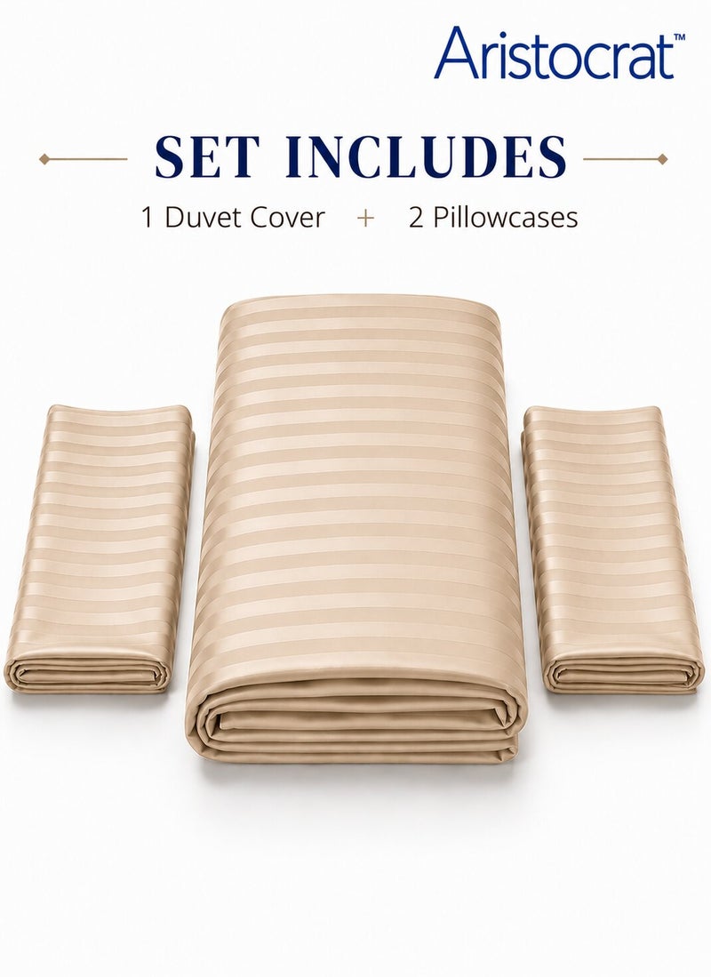 Aristocrat 3-Piece Stripe Microfiber Duvet Cover Set | Single | Includes 1 Duvet Cover (160x220cm) & 2 Pillowcases (53x75+15cm) | Ultra Soft, Breathable & Wrinkle Resistant |Beige - Image 2