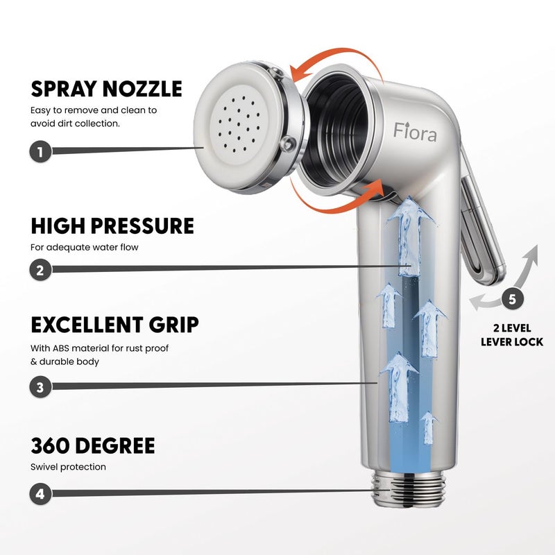 FIORA ABS Milano Health Faucet Gun High Pressure Heavy Duty Health FaucetHand SprayJet Spray Gun for Toilet Milano Complete Set 10 Meter - Image 3