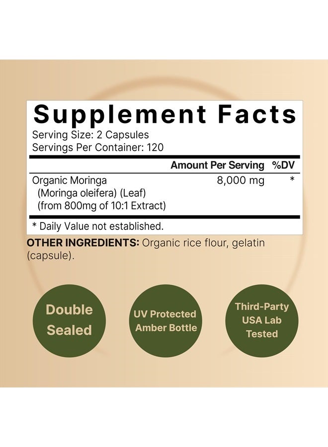 NatureBell Moringa Capsules 8000mg Per Serving, 240 Capsules | 4 Month Supply, Made with Moringa Powder Organic | Green Superfood, Skin Health & Immune Support | Non-GMO, Gluten Free  - Image 2