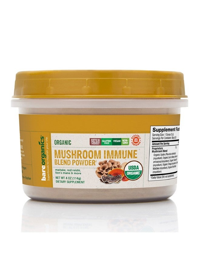 BareOrganics Mushroom Immune Blend Powder Organic Superfood Vegan Dietary Supplement 4 Ounces - Image 1