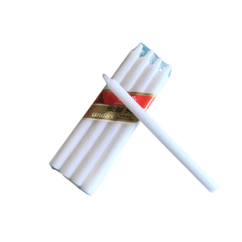 White Unscented Long Pillar Wax Candle Set- 8pcs