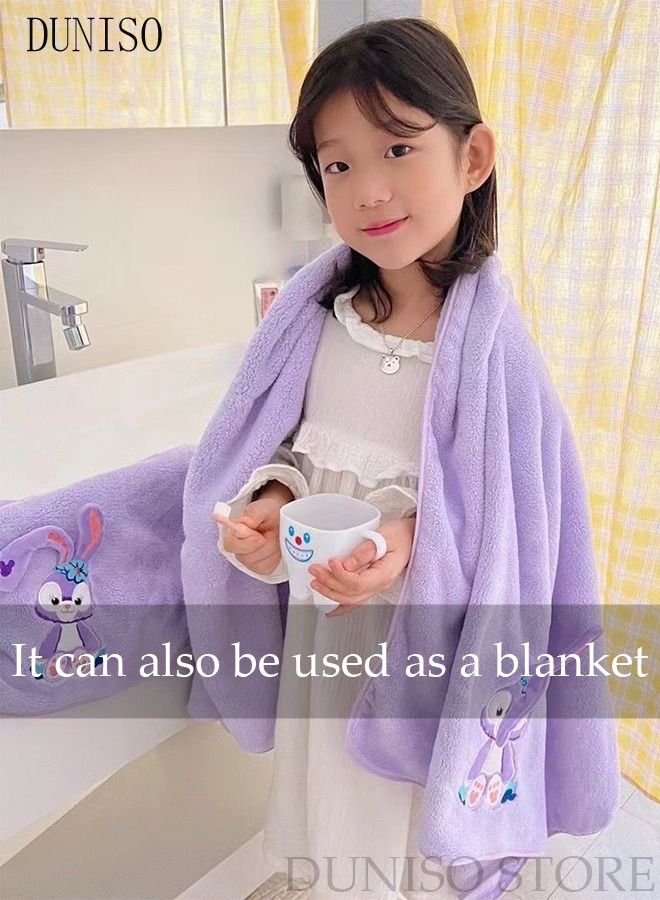 DUNISO 2 pcs Girls Bath Towel Large Kids Bath Towels Cartoon Rabbit Kids Beach Towels Super Absorbent Toddler Body Towel Soft and Cozy Embroidery Kids Bath Towels Purple - Image 5