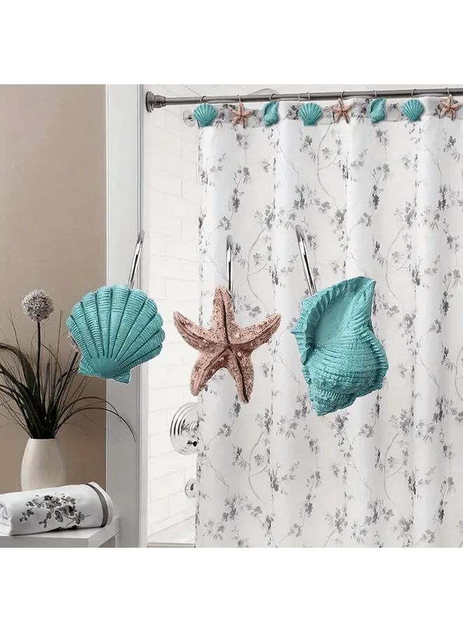 Blue Ocean Series Shower Curtain Hooks 12pcs Starfish Conch Shell Design Rust Resistant - Image 4