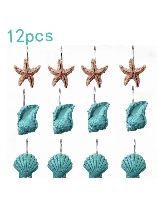Blue Ocean Series Shower Curtain Hooks 12pcs Starfish Conch Shell Design Rust Resistant - Image 5