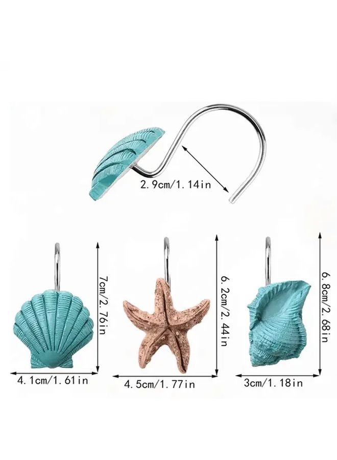 Blue Ocean Series Shower Curtain Hooks 12pcs Starfish Conch Shell Design Rust Resistant - Image 2
