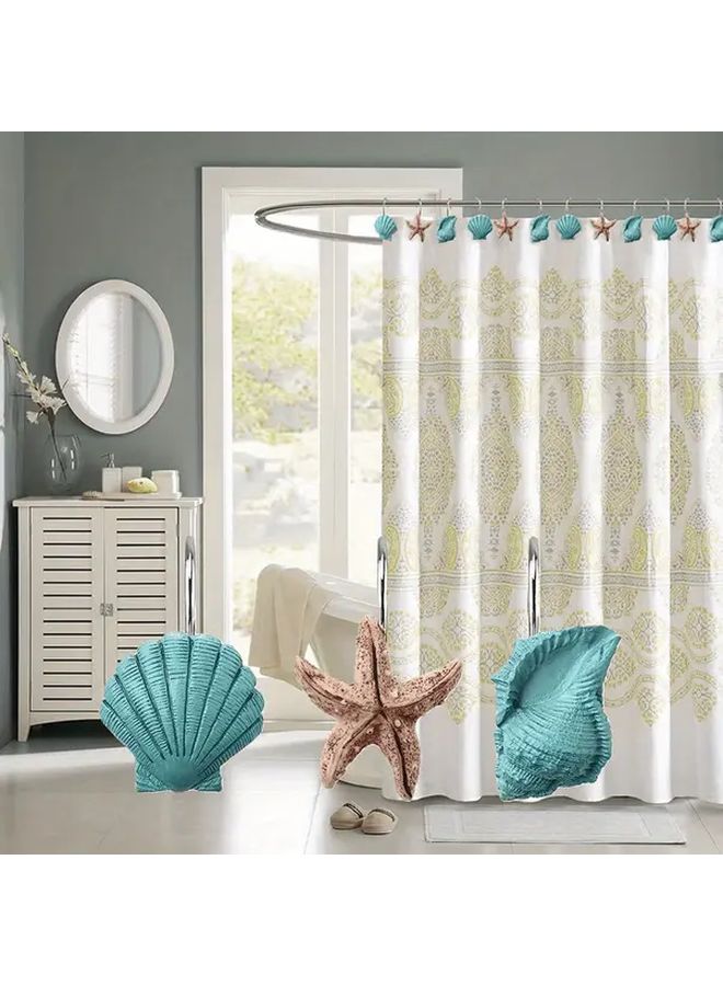 Blue Ocean Series Shower Curtain Hooks 12pcs Starfish Conch Shell Design Rust Resistant - Image 3