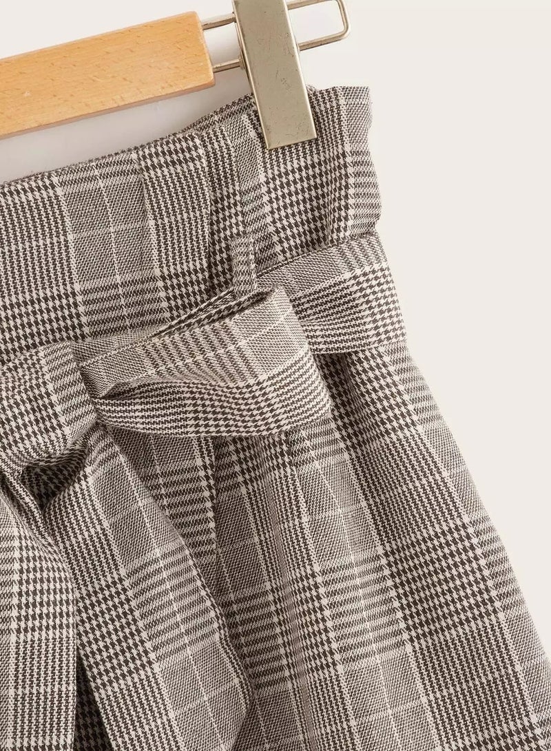 تنورة بحزام ومزينة بنقشة مربعات من الأمام - Image 4