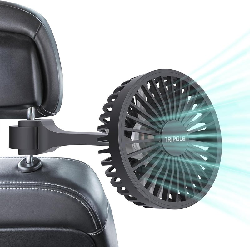 TriPole Car Fan for Rear Seat USB Powered Car Cooling Fan Powerful 3 Speed 5V Air Circulation Fan with Adjustable Clip for Vehicles SUV RV - Image 1