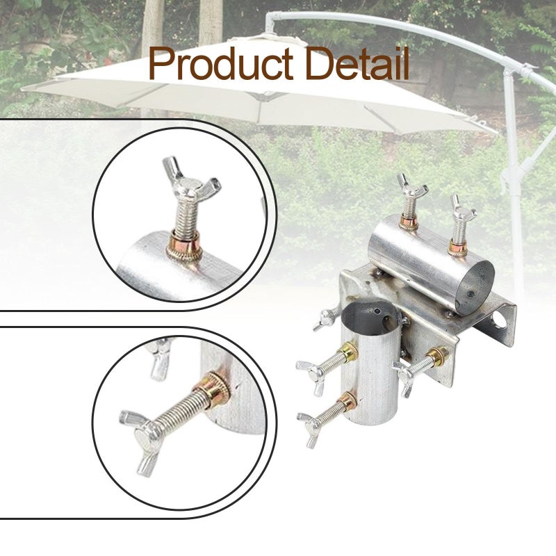 Silver Double Holes Patio Umbrella Holder Clamp Adjustable Fixator Metal Clip For Chair Fence Balcony - Image 5