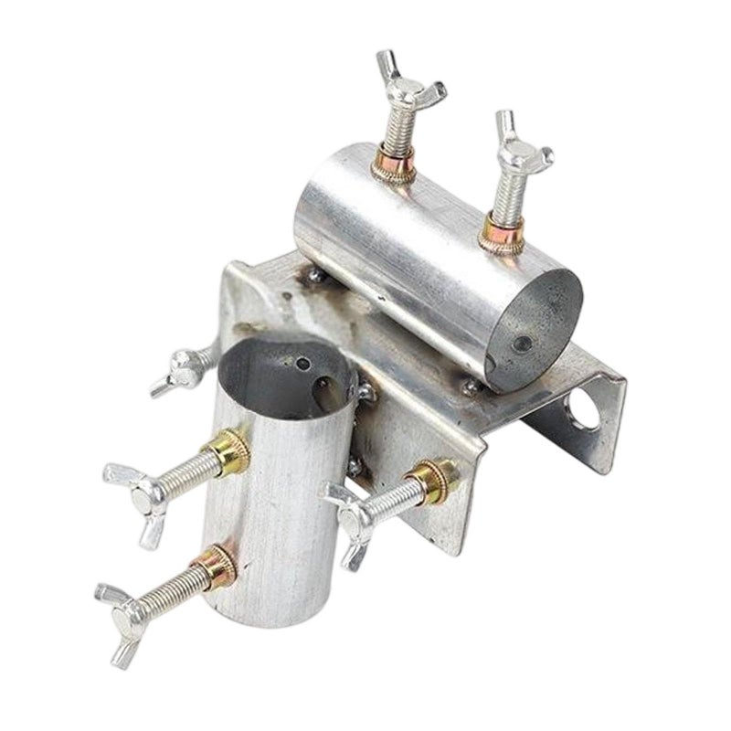 Silver Double Holes Patio Umbrella Holder Clamp Adjustable Fixator Metal Clip For Chair Fence Balcony - Image 2