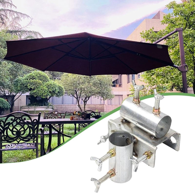 Silver Double Holes Patio Umbrella Holder Clamp Adjustable Fixator Metal Clip For Chair Fence Balcony - Image 3