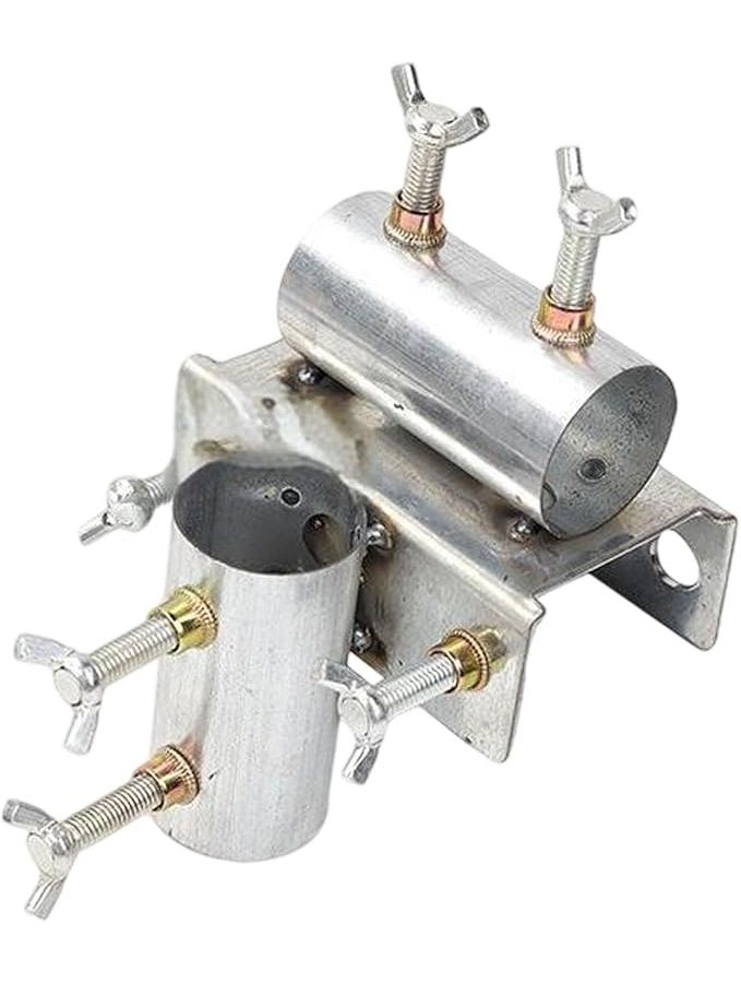 Silver Double Holes Patio Umbrella Holder Clamp Adjustable Fixator Metal Clip For Chair Fence Balcony - Image 1