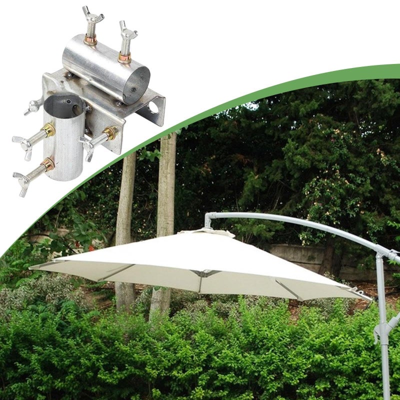 Silver Double Holes Patio Umbrella Holder Clamp Adjustable Fixator Metal Clip For Chair Fence Balcony - Image 4