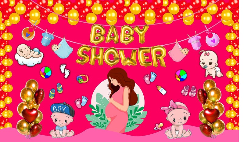 Backdropon Baby Shower Decoration Design Backdrop for Party Decoration Traditional/Background Curtain Cloth for Festival Polyster Size 3 Feet Height and 5 Feet Width(3 * 5) - Image 4