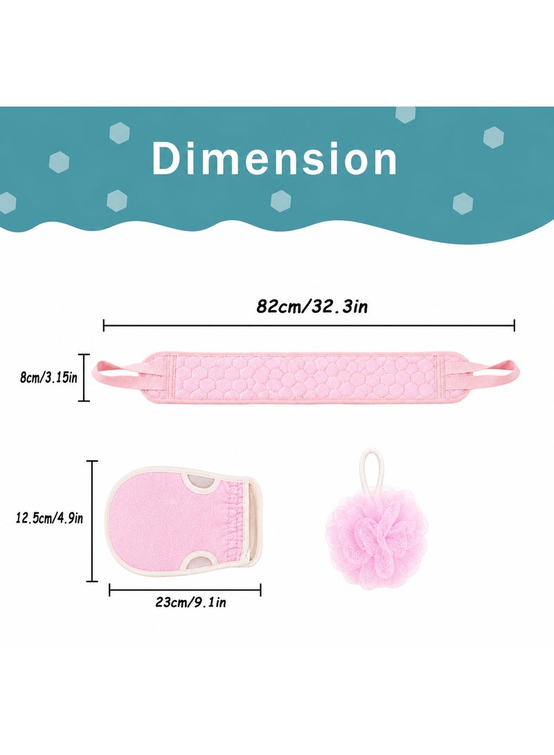 Premium 3-in-1 Bath Accessories Set – Back Scrubber, Exfoliating Glove & Shower Pouf - Image 2