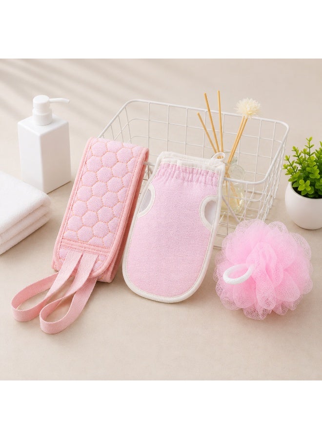 Premium 3-in-1 Bath Accessories Set – Back Scrubber, Exfoliating Glove & Shower Pouf - Image 1