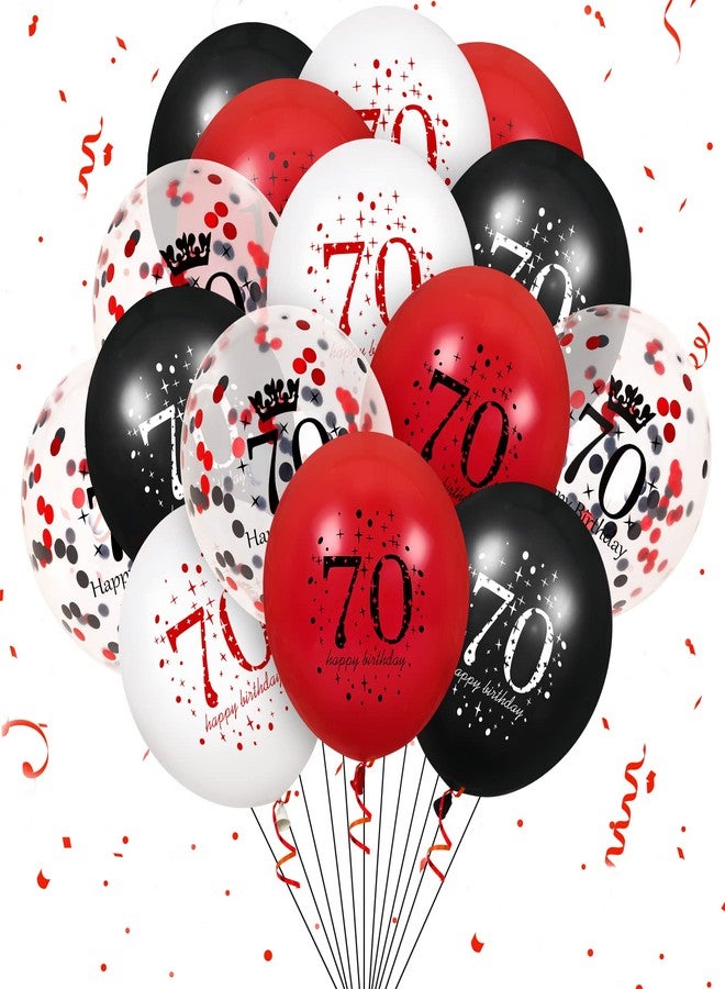 Yoirrat 70th Birthday Balloons for Women, 16Pcs Red Black Happy 70th Birthday Balloons Decorations for Women Men 70 Years Old Party Decor Supplies 12 inches - Image 1