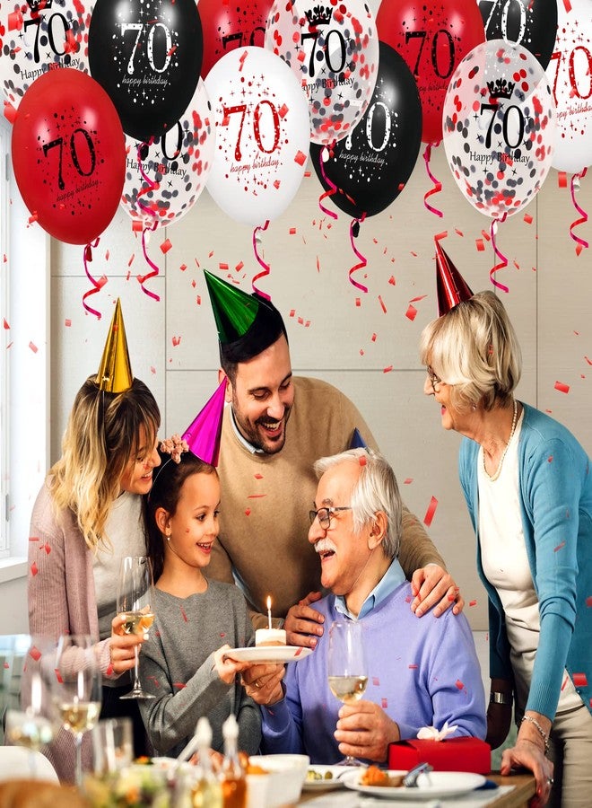 Yoirrat 70th Birthday Balloons for Women, 16Pcs Red Black Happy 70th Birthday Balloons Decorations for Women Men 70 Years Old Party Decor Supplies 12 inches - Image 4