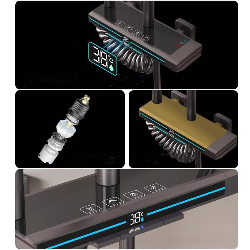 ZeeCry Modular Luxury shower panel Thermostatic for bathroom full set Rainfall Brass Body Shower Piano Switches Body 4 function with LED Light With LED Display Temperatur/Hot & Cold Shower system - Image 4