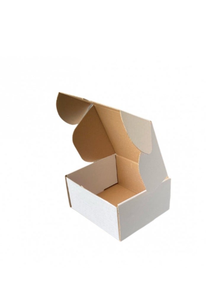 Generic 20 White Cardboard Boxes with self-sealing, simple design, hold up to 2 kg. Dimensions: (length 16 cm, width 14 cm, height 8 cm)  - Image 1