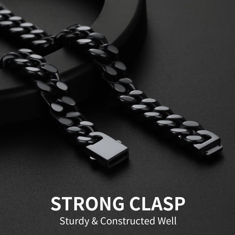 ChainsHouse سلسلة كوبية للرجال، قلادة كوبية سوداء لميامي للرجال، مجوهرات هيب هوب للرجال بعرض 12 مم، 24" - Image 2
