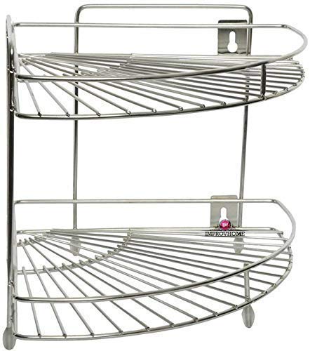 Improvhome Made in India Stainless Steel Chrome finish Wall Mount Corner 2 Layer Corner Storage Rack/Shelf - Image 2