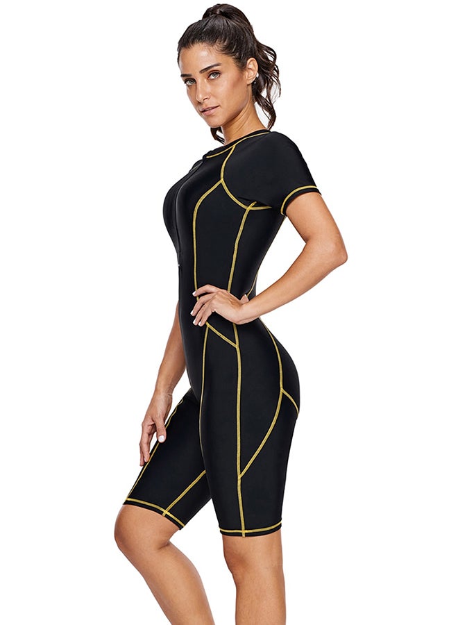 One Piece Short Sleeve Quick-Dry Swimwear Black Size: L - Image 4