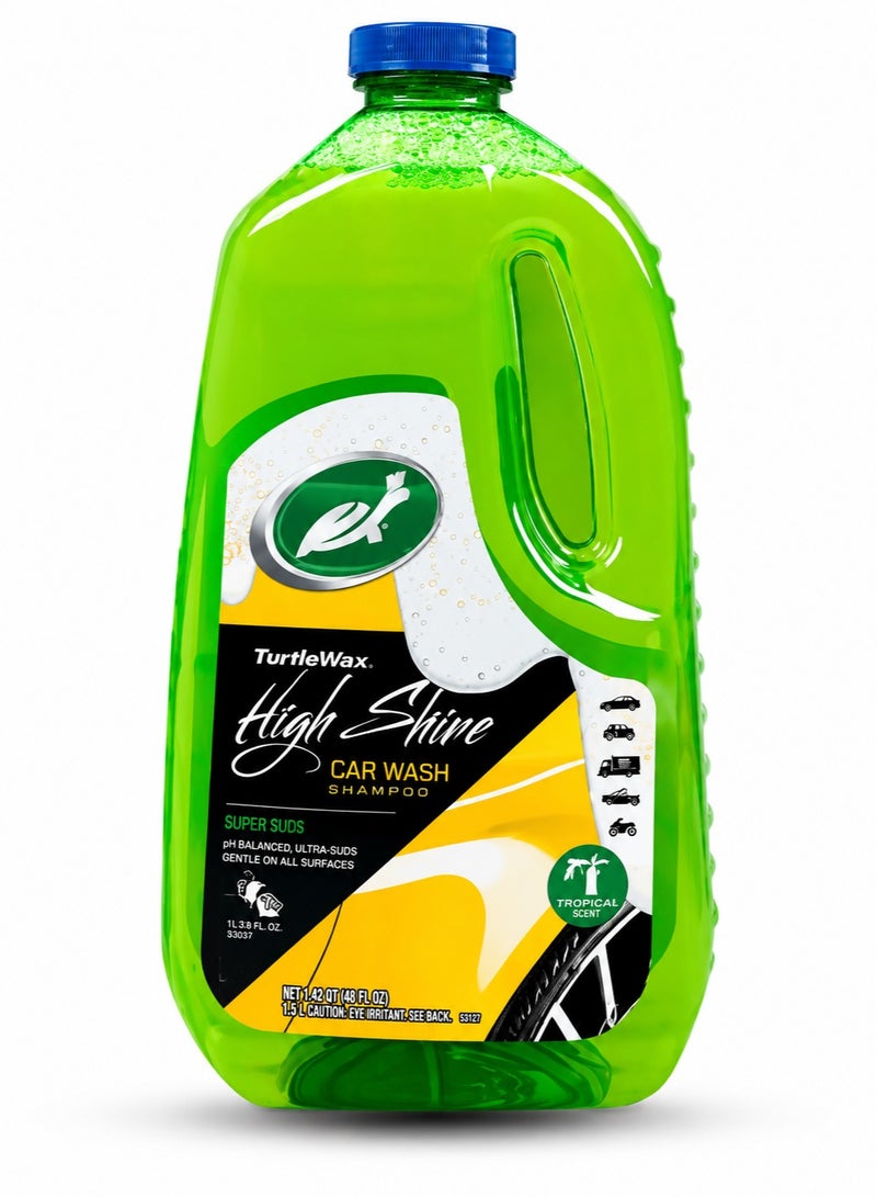 TurtleWax Turtle Wax High Shine Car Wash Shampoo 1.89L, pH Balanced Car Cleaning Liquid, Rich Foam Wash Formula, Removes Dirt, Road Grime and Dust, Safe for Paint, Glass, Plastic and Rubber, Gloss Finish, Auto Wash Soap for Cars, SUVs, Bikes and Vans - Image 1