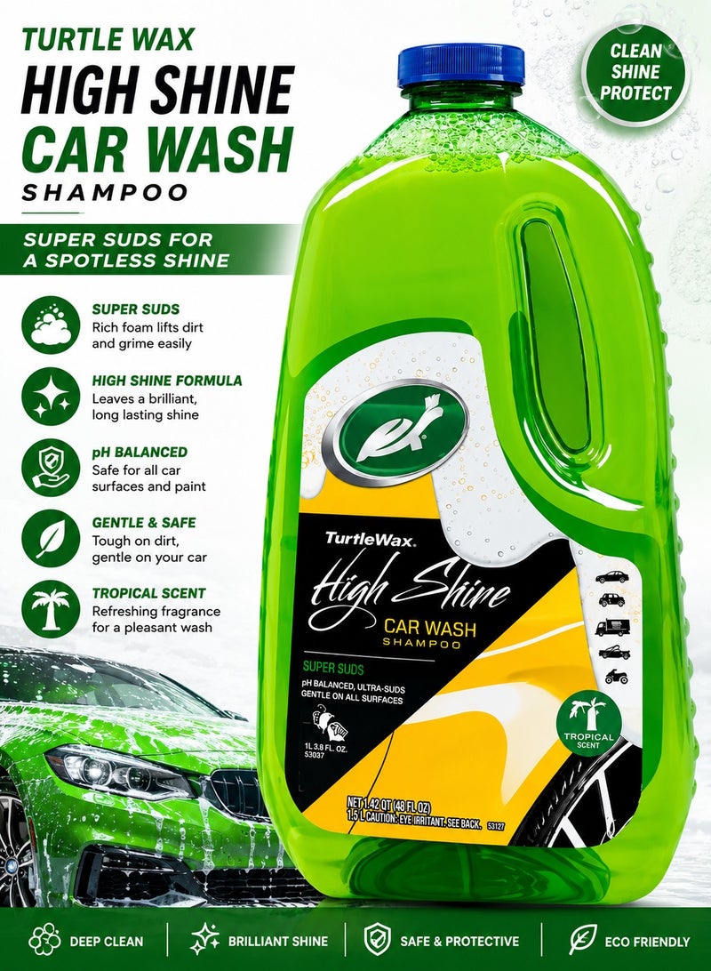 TurtleWax Turtle Wax High Shine Car Wash Shampoo 1.89L, pH Balanced Car Cleaning Liquid, Rich Foam Wash Formula, Removes Dirt, Road Grime and Dust, Safe for Paint, Glass, Plastic and Rubber, Gloss Finish, Auto Wash Soap for Cars, SUVs, Bikes and Vans - Image 3