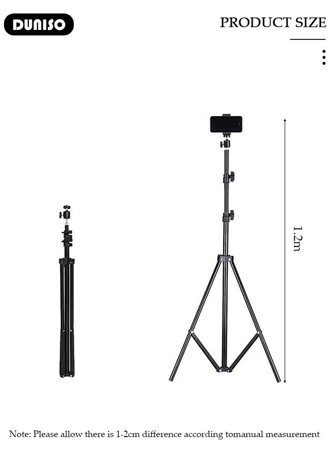 DUNISO - Selfie Ring Light with Extendable Floor Tripod and Phone Holder, Dimmable LED Beauty Camera Ring light with 360 Shooting Arm for Makeup, Photo Selfie, Video Recording, Live Streaming - Image 1