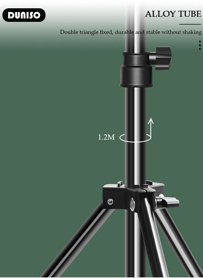 DUNISO - Selfie Ring Light with Extendable Floor Tripod and Phone Holder, Dimmable LED Beauty Camera Ring light with 360 Shooting Arm for Makeup, Photo Selfie, Video Recording, Live Streaming - Image 1