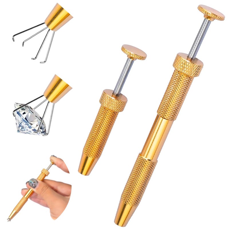 PierceGlowStar 2PCS Upgraded Piercing Ball Grabber Set, Gold Stainless Steel Anti-Slip Jewelry Changing Tool, Ergonomic 4-Claw Taper Grabbers in Short & Long for Ear Nose Lip Septum Belly Piercings - Image 1