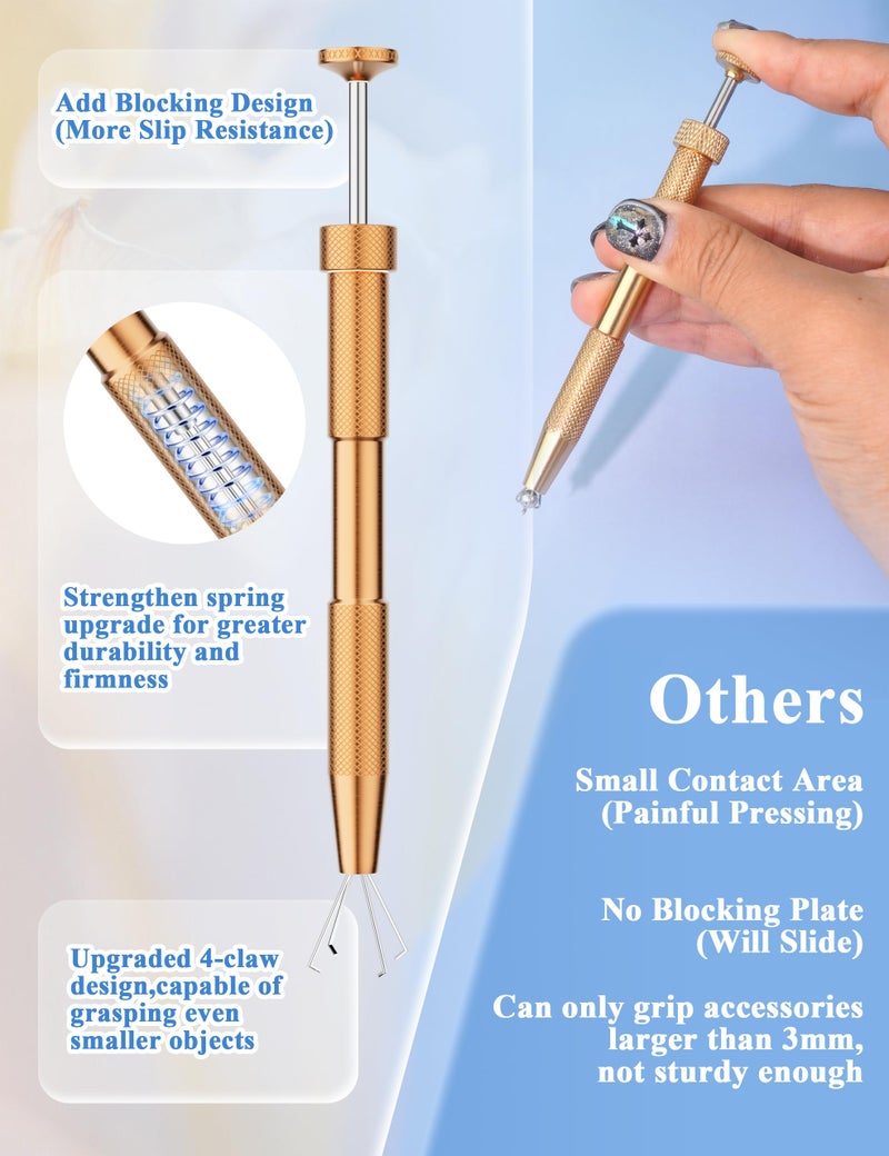 PierceGlowStar 2PCS Upgraded Piercing Ball Grabber Set, Gold Stainless Steel Anti-Slip Jewelry Changing Tool, Ergonomic 4-Claw Taper Grabbers in Short & Long for Ear Nose Lip Septum Belly Piercings - Image 3