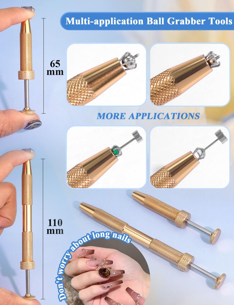 PierceGlowStar 2PCS Upgraded Piercing Ball Grabber Set, Gold Stainless Steel Anti-Slip Jewelry Changing Tool, Ergonomic 4-Claw Taper Grabbers in Short & Long for Ear Nose Lip Septum Belly Piercings - Image 2
