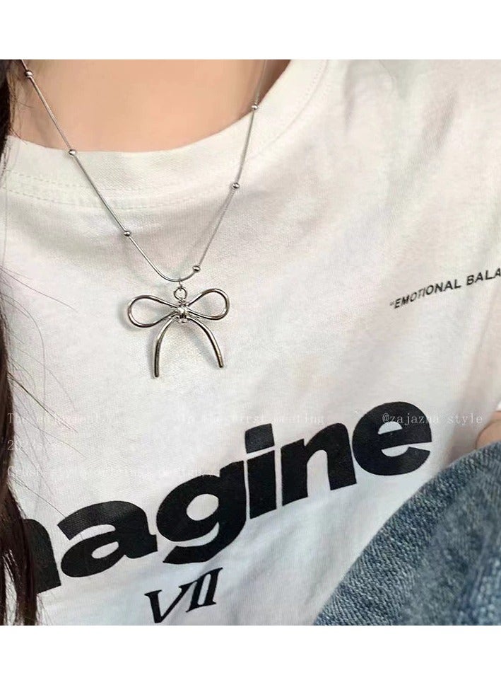 Goolsky Minimalist Bow Sweater Chain Necklace for Women – Unique Small-Batch Luxury Clavicle Jewelry  - Image 1