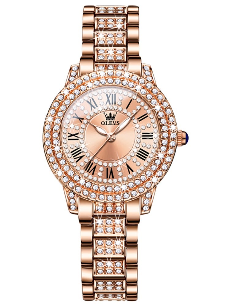 أوليفز ساعات نسائية كوارتز باللون الذهبي الوردي للنساء ساعات يد نسائية مقاومة للماء من الفولاذ المقاوم للصدأ كاجوال للسيدات - Image 1