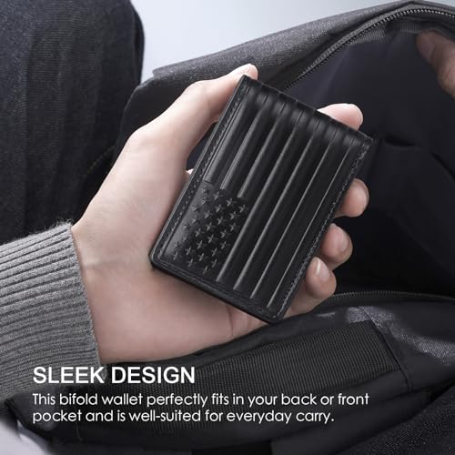 Pefiam Full Grain Leather Wallets for Men, Bifold Wallets for Men, Mens Leather Wallets with 12 Slots, RFID Blocking, Gifts for Men (USA Flag, Black) - Image 4