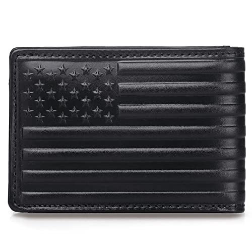 Pefiam Full Grain Leather Wallets for Men, Bifold Wallets for Men, Mens Leather Wallets with 12 Slots, RFID Blocking, Gifts for Men (USA Flag, Black) - Image 1