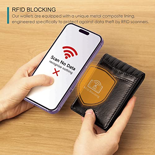 Pefiam Full Grain Leather Wallets for Men, Bifold Wallets for Men, Mens Leather Wallets with 12 Slots, RFID Blocking, Gifts for Men (USA Flag, Black) - Image 3