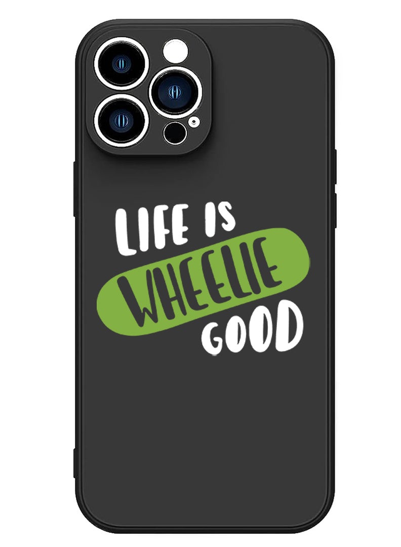 Theodor Protective Slim Fit Case Liquid Silicone Cover with Full Body Protection Anti-Scratch Shockproof Case For iPhone 15 Pro Black - Life is wheelie good white - Image 1