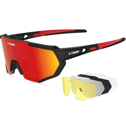 Xtiger X-TIGER Polarized Sports Sunglasses with 5 Interchangeable Lenses,Mens Womens Cycling Bike Glasses,Baseball Running Fishing Golf Driving Sunglasses - Image 1