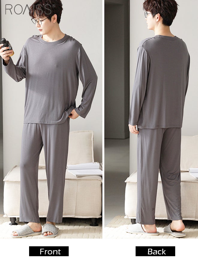 roaiss Cotton Loose Men's Long Sleeved Wide Leg Pants Casual Home Clothing Set for Spring and Summer Thin Pajamas Two-piece Set  - Image 2