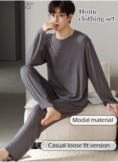 roaiss Cotton Loose Men's Long Sleeved Wide Leg Pants Casual Home Clothing Set for Spring and Summer Thin Pajamas Two-piece Set  - Image 5