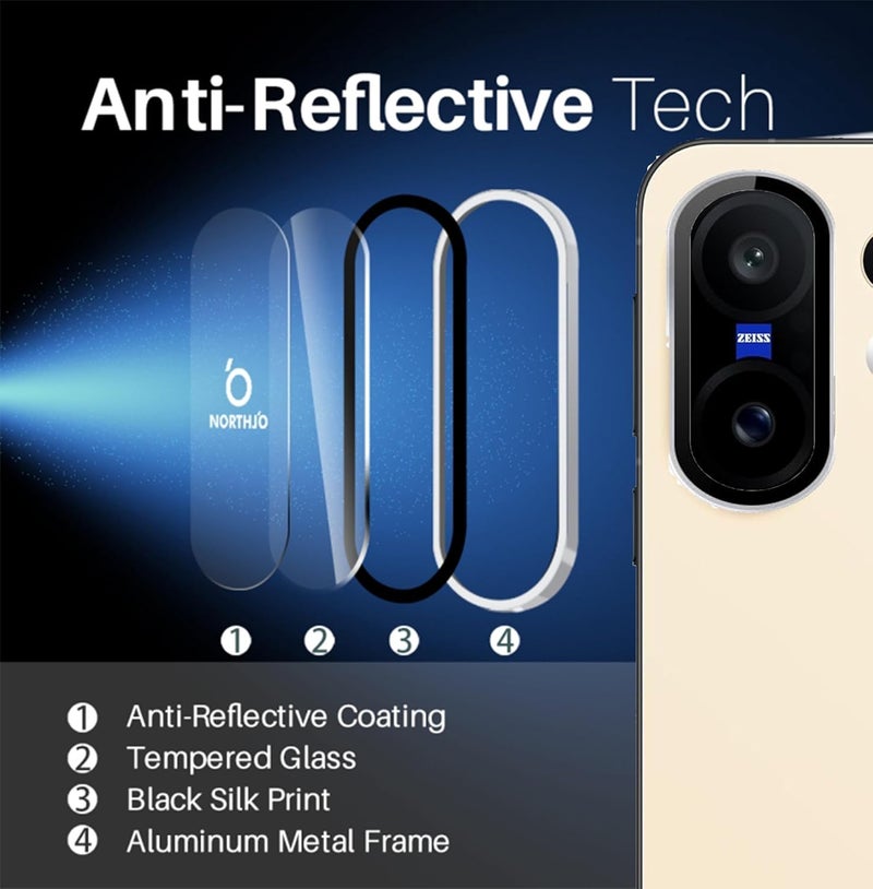 ZARALA Camera Lens Frame Glass Compatible with VIVO X200 FE 5G Tempered Glass Aluminum Alloy Frame Individual Camera Lens Protector Cover Gold - Image 2