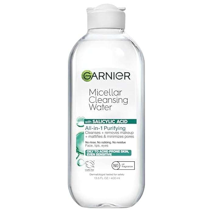 Garnier Micellar Water with Salicylic Acid, All-in-1 Mattifying Facial Cleanser and Makeup Remover for Oily and Acne Prone Skin, 13.5 Fl Oz - Image 1